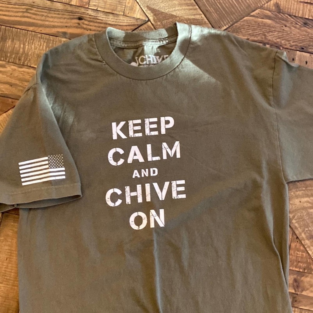 Chive On Army Green T-shirt. Size L